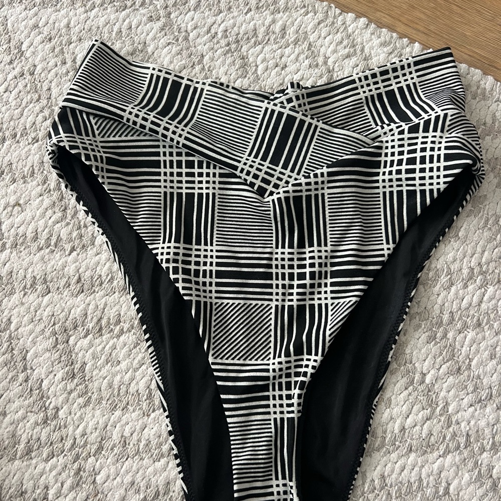 Aerie Black and White High-Waisted Bikini Bottom